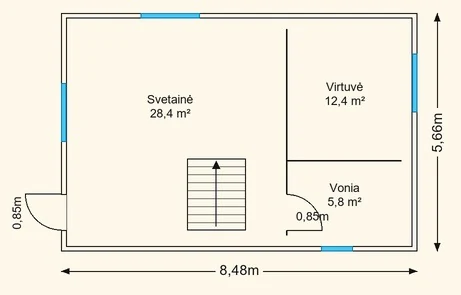 Sodo namelio Vankuveris planas 8,48×5,66 m, 1 aukštas