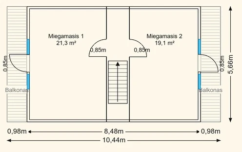 Sodo namelio Vankuveris planas 8,48×5,66 m, 2 aukštas
